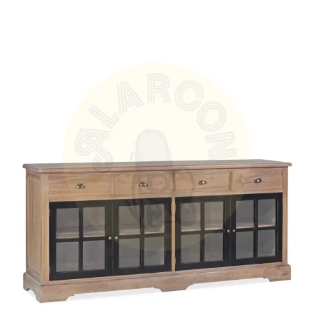 Bufet Siena en mindi maciza con 4 cajones 4 puertas de cristal y 1 estante accesorios de bronce acabado rústico 200x47x90cm - Moycor - 316001MYC - foto-secundaria-1