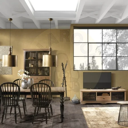 Mueble TV Siena en mindi madera maciza acabado rústico con puertas de cristal y cajón 170x42x50cm - Moycor - 316002MYC - foto-secundaria-1