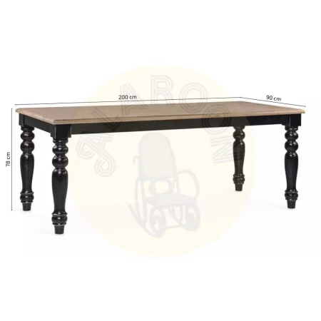 Mesa de comedor Siena madera maciza de mindi acabado rústico patas torneadas negras 200x90x78cm - Moycor - 316003MYC - foto-medidas
