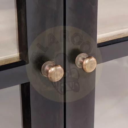 Vitrina en mindi madera maciza accesorios de bronce 3 cajones 2 puertas de cristal con 2 estantes 2 puertas de madera con 1 estante acabado rústico 47x215cm - Moycor - 316004MYC - foto-secundaria-2