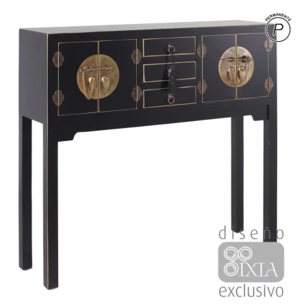 Consola 4 puertas y 3 cajones en DM color negro estilo oriental 95x26x90cm - Ixia - 51136IX - foto-blanco
