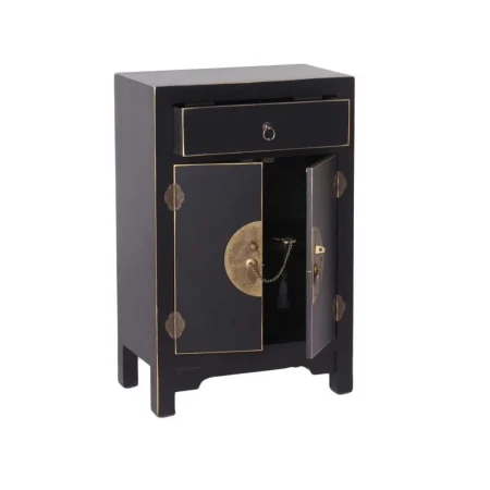 Mesita 2 puertas y 1 cajón en DM acabado negro estilo oriental 45x26x69cm - Ixia - 51140IX - foto-blanco
