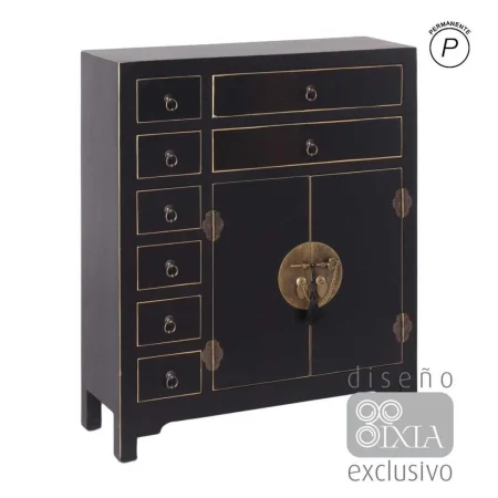 Mueble auxiliar negro 2 puertas 8 cajones en DM estilo oriental 73x26x90cm - Ixia - 51142IX - foto-blanco