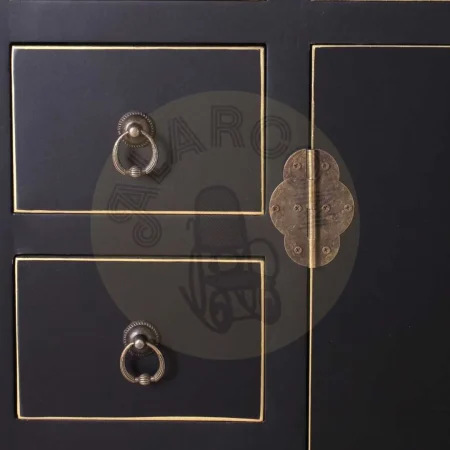 Mueble auxiliar negro 2 puertas 8 cajones en DM estilo oriental 73x26x90cm - Ixia - 51142IX - foto-secundaria-1