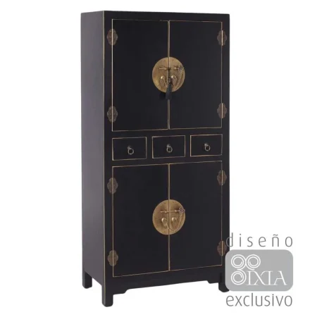 Mueble auxiliar negro en DM 4 puertas 3 cajones con 2 estantes estilo oriental 63x33x131cm - Ixia - 51144IX - foto-blanco