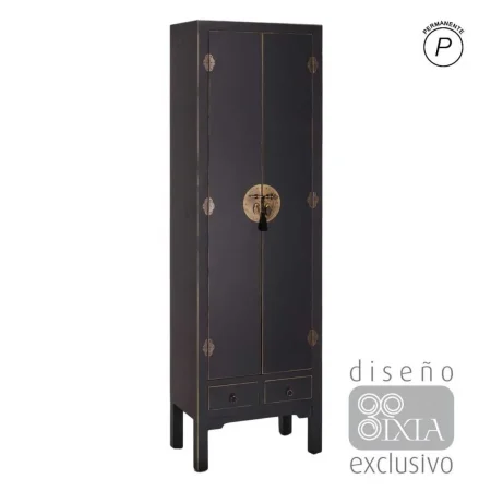 Armario 2 puertas y 2 cajones negro en DM con 4 lejas 55x33x185cm - Ixia - 51145IX - foto-blanco