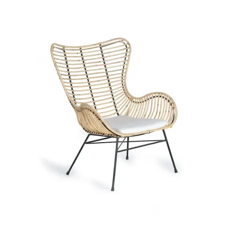 Set de 2 sillones Kuvia rattan natural con estructura metálica y cojín incluido 70x70x90cm - Giner y Colomer - 5652GYC - foto-blanco