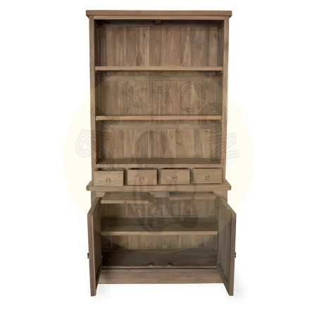 Librería Feroe teka 4 cajones 2 puertas 3 estantes madera maciza hecha a mano - Moycor - 598101MYC - foto-secundaria-2
