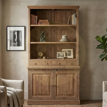 Librería Feroe teka 4 cajones 2 puertas 3 estantes madera maciza hecha a mano - Moycor - 598101MYC - foto-secundaria-5