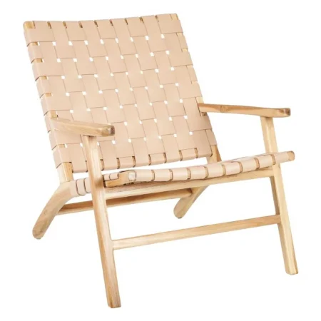 Butaca beige de madera de teca y piel 74x78x75cm - Ixia - 600388IX - foto-blanco