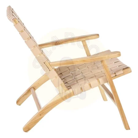 Butaca beige de madera de teca y piel 74x78x75cm - Ixia - 600388IX - foto-secundaria-1