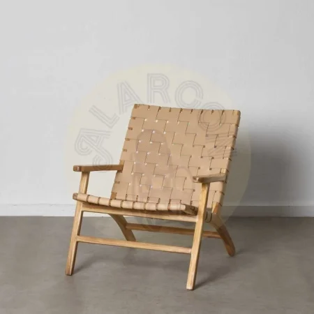 Butaca beige de madera de teca y piel 74x78x75cm - Ixia - 600388IX - foto-secundaria-11