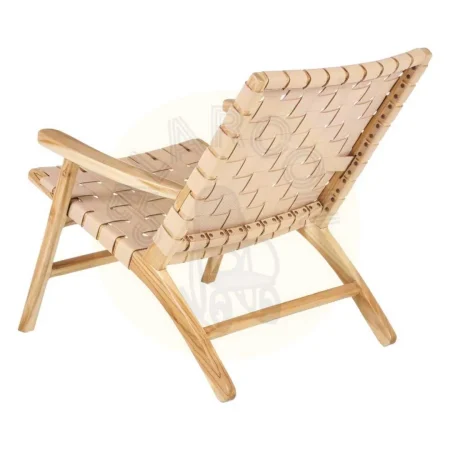 Butaca beige de madera de teca y piel 74x78x75cm - Ixia - 600388IX - foto-secundaria-2