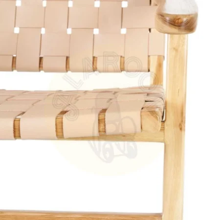 Butaca beige de madera de teca y piel 74x78x75cm - Ixia - 600388IX - foto-secundaria-6