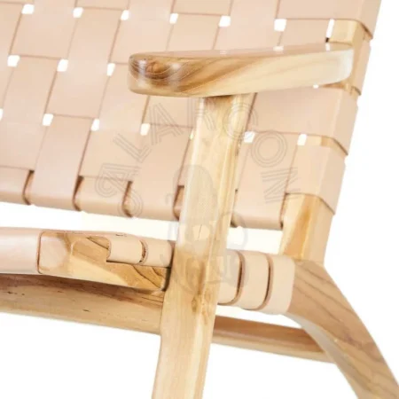 Butaca beige de madera de teca y piel 74x78x75cm - Ixia - 600388IX - foto-secundaria-7