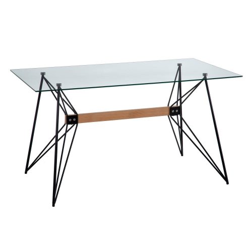 MESA COMEDOR NEGRO METAL-CRISTAL SALÓN 140 X 80 X 75 CM IXIA
