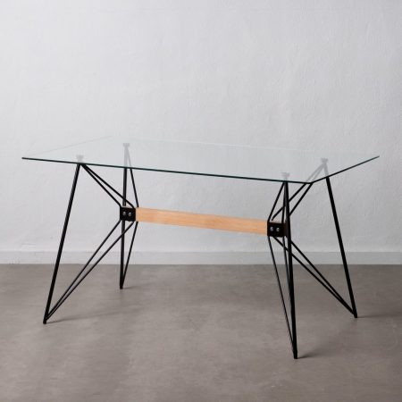 MESA COMEDOR NEGRO METAL-CRISTAL SALÓN 140 X 80 X 75 CM IXIA