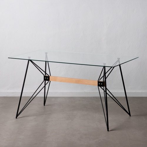 MESA COMEDOR NEGRO METAL-CRISTAL SALÓN 140 X 80 X 75 CM IXIA