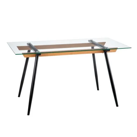 Mesa de comedor negra con sobre de cristal templado y estructura metálica con patas de haya 140x80x75cm - Ixia - 601312IX - foto-blanco