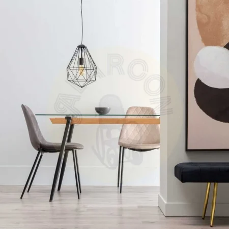 Mesa de comedor negra con sobre de cristal templado y estructura metálica con patas de haya 140x80x75cm - Ixia - 601312IX - foto-secundaria-4