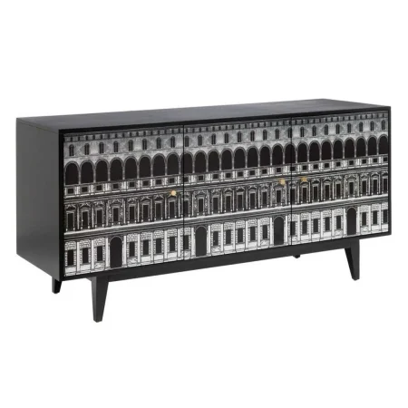 Aparador madera de abeto negro y blanco 3 huecos con puertas patas 18cm - Ixia 150x50x75.50cm - Ixia - 601447IX - foto-blanco