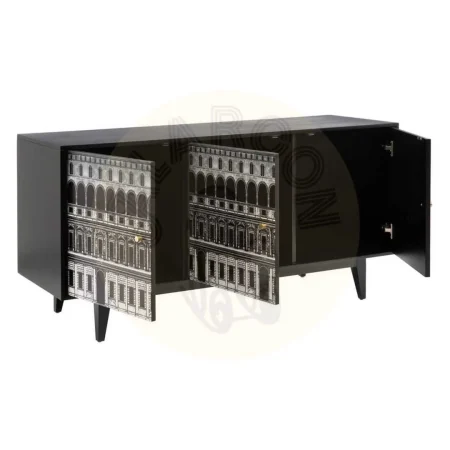 Aparador madera de abeto negro y blanco 3 huecos con puertas patas 18cm - Ixia 150x50x75.50cm - Ixia - 601447IX - foto-secundaria-1