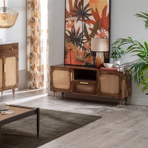 MUEBLE TV NATURAL MADERA-RATÁN SALÓN 130 X 38 X 58 CM IXIA