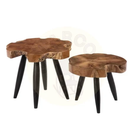 Mesa auxiliar en madera de teca color natural y negro 60x60x50cm - Ixia - 603609IX - foto-secundaria-1