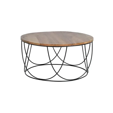Mesa de centro Sorek redonda de madera de mango con base metálica acabado natural y negro 80x80x41cm - Giner y Colomer - 6036GYC - foto-blanco