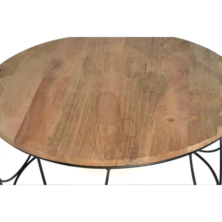 Mesa de centro Sorek redonda de madera de mango con base metálica acabado natural y negro 80x80x41cm - Giner y Colomer - 6036GYC - foto-secundaria-1