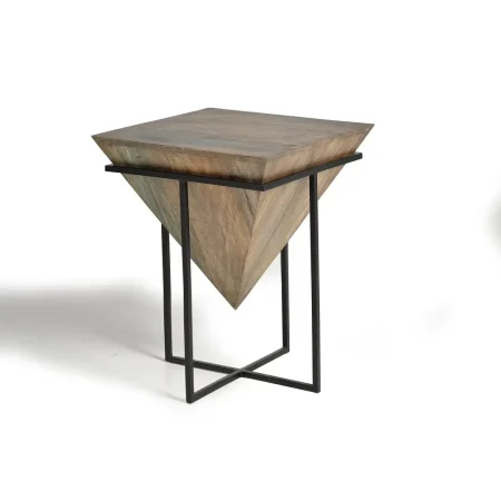 Mesa auxiliar Lunai en madera de mango acabado natural y base metálica negra con diseño piramidal invertido 50x50x64cm - Giner y Colomer - 6037GYC - foto-blanco
