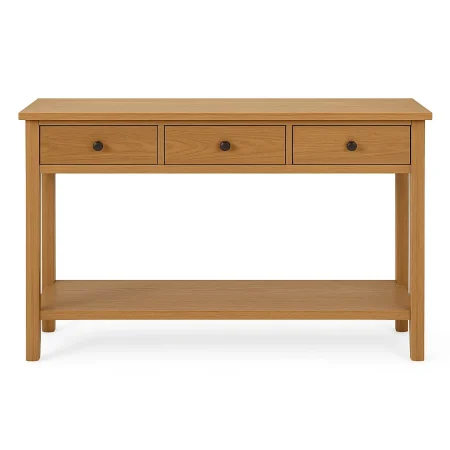 Consola de entrada natural en madera de mindi con cajón 150x35x85cm - Ixia - 603818IX - foto-blanco