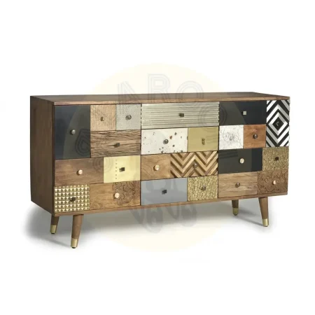 Aparador Mumbai en madera de mango con frontales artesanales 2 puertas 4 cajones patas 19cm 150x40x80cm - Giner y Colomer - 6042GYC - foto-secundaria-1