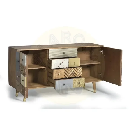 Aparador Mumbai en madera de mango con frontales artesanales 2 puertas 4 cajones patas 19cm 150x40x80cm - Giner y Colomer - 6042GYC - foto-secundaria-2