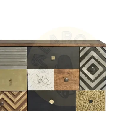 Aparador Mumbai en madera de mango con frontales artesanales 2 puertas 4 cajones patas 19cm 150x40x80cm - Giner y Colomer - 6042GYC - foto-secundaria-3