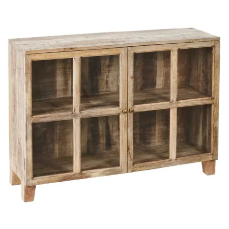 Vitrina en madera de mango blanco rozado con puertas de cristal 120x35.50x88.50cm - Ixia - 604770IX - foto-blanco