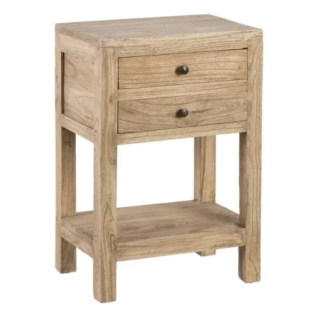 Mesita de noche natural en madera de mindi con cajón 45x30x66cm - Ixia - 605531IX - foto-blanco