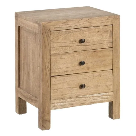 Mesita de noche natural en madera de mindi con cajón 43x34x55cm - Ixia - 605532IX - foto-blanco