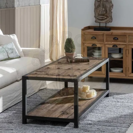 Mesa de centro madera de olmo reciclada natural y negro 165x64x55cm - Ixia - 605549IX - foto-secundaria-8