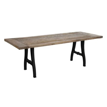 Mesa de comedor acabado natural y negro en madera reciclada y estructura de hierro 220x90x76cm - Ixia - 605559IX - foto-blanco