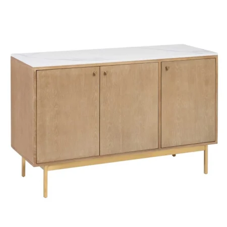 Aparador natural en roble y acero inoxidable 3 puertas balda interior - Ixia 127x45x82.80cm - Ixia - 605620IX - foto-blanco