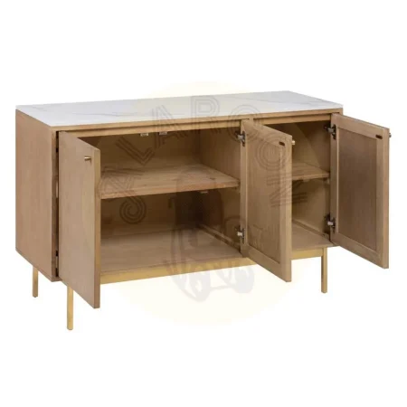 Aparador natural en roble y acero inoxidable 3 puertas balda interior - Ixia 127x45x82.80cm - Ixia - 605620IX - foto-secundaria-1