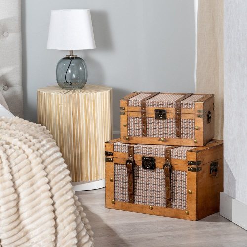SET 2 BAÚLES CUADROS TEJIDO-MADERA 45 X 30 X 29 CM IXIA