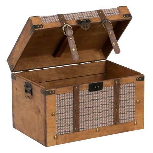 SET 2 BAÚLES CUADROS TEJIDO-MADERA 45 X 30 X 29 CM IXIA