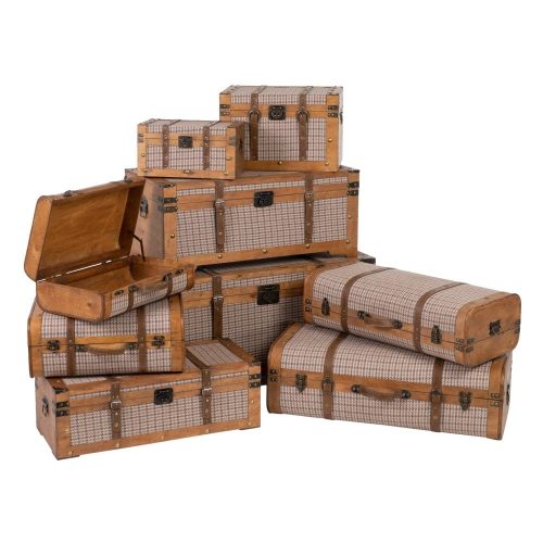 SET 2 BAÚLES CUADROS TEJIDO-MADERA 45 X 30 X 29 CM IXIA