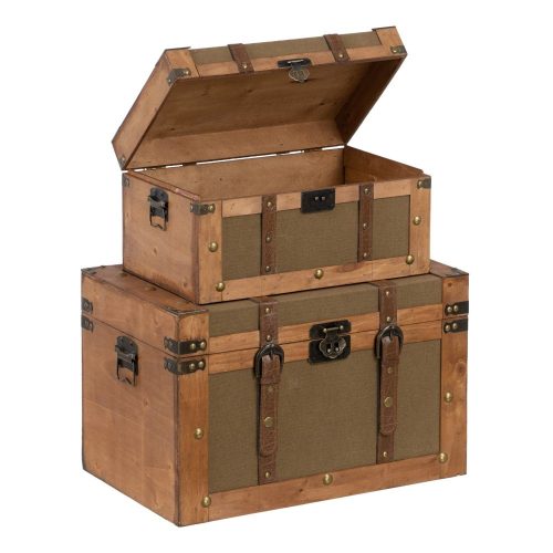 SET 2 BAÚLES NATURAL-VERDE TEJIDO-MADERA 45 X 30 X 29 CM IXIA