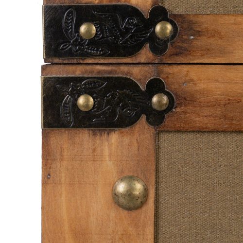 SET 3 BAÚLES NATURAL-VERDE TEJIDO-MADERA 90 X 47 X 45 CM IXIA