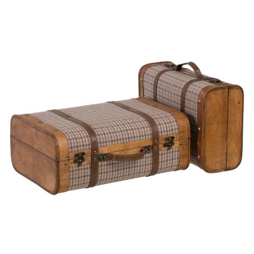 SET 2 MALETAS CUADROS TEJIDO-MADERA 50 X 36 X 20 CM IXIA