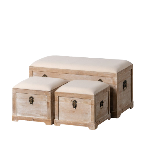 SET 3 BAÚLES NATURAL-CREMA DM-TEJIDO 80 X 40 X 42 CM IXIA