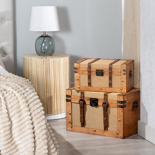 SET 2 BAÚLES NATURAL TEJIDO-MADERA 45 X 30 X 29 CM IXIA